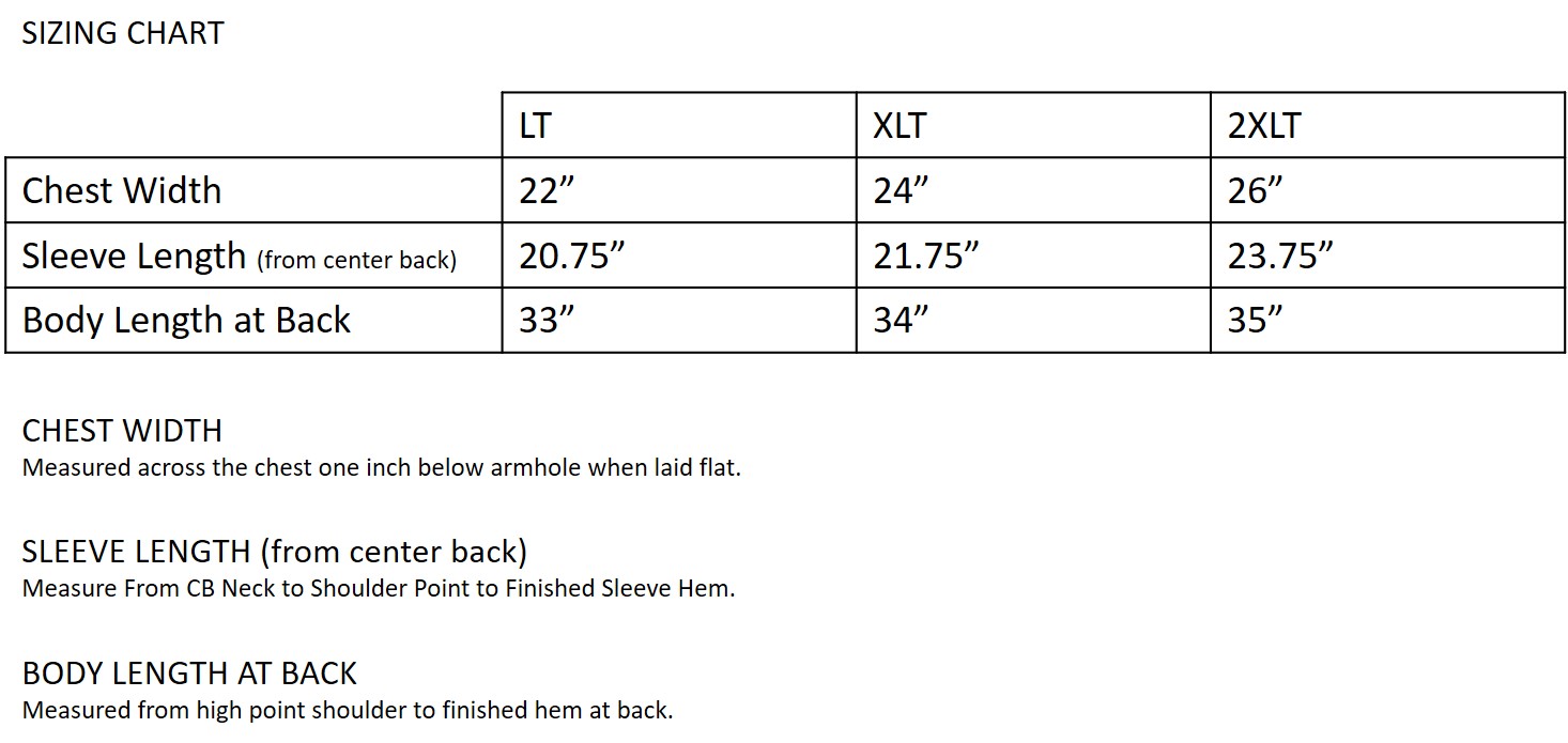 2xlt size chart